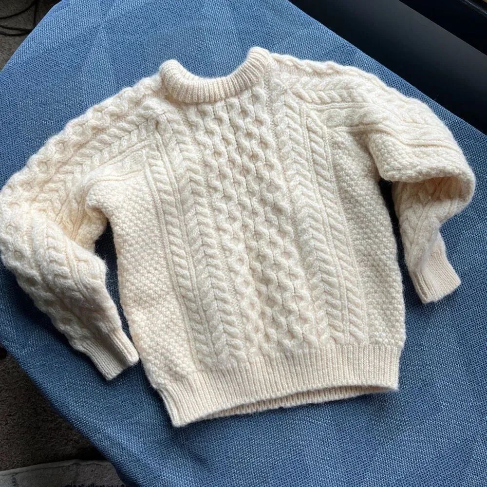 VTG Carraig Donn Aran Wool Sweater Kids 2T 3T Cable Knit Ireland